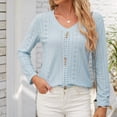 thumbnail image 6 of tarylea Womens Tops Crew Neck Eyelet Long Sleeve Blouse Solid Color Dressy Loose Shirts Casual Fall Trendy Dailywear Tops, 6 of 6