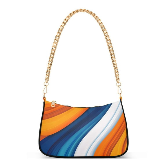 FORMRS Womens Shoulder Bag with Chain Strap Clutch Purse Cute Tote Handbag, Orange Abstract Wavy