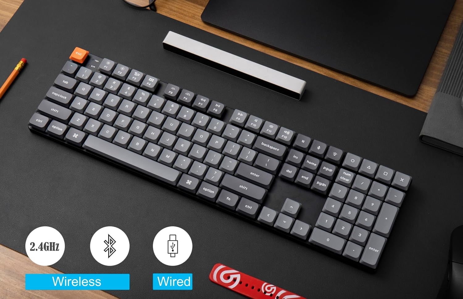 Keychron K5 Max 100% Layout Ultra-Slim Wireless Mechanical Keyboard, QMK Programmable Hot-Swap Bluetooth/2.4 G/Wired with RGB Backlight Low Profile Gateron Brown Switch, PBT Keycaps for Mac Win Linux