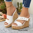 thumbnail image 2 of Platform Sandals for Women Cork Wedges Backless High Heels Open Toe 2026 Summer Fashion Buckle Strap Slip on Slides White Size 6, 2 of 8
