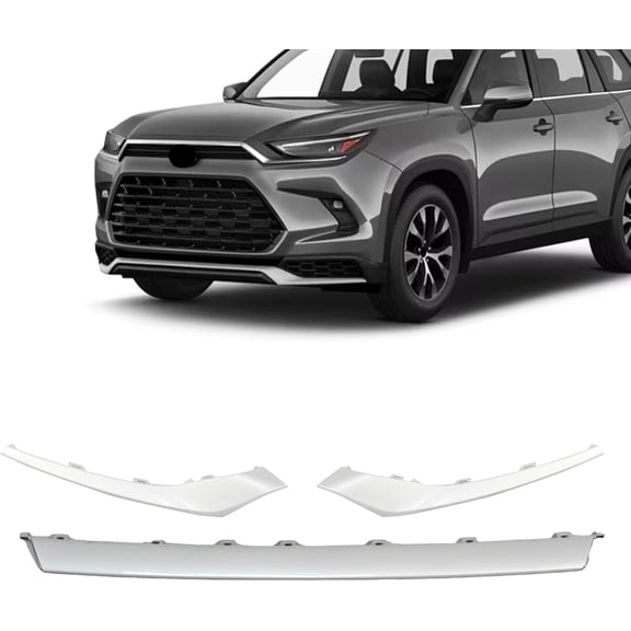 JX RACING Bumper Center & Side Trim Molding Compatible with Toyota Grand Highlander 2024 2025 Front Lower Grille Trim Silver 3PCS Kit