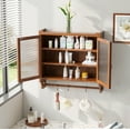 thumbnail image 4 of 24.8"Glass Door Vintage Double Door Wall Cabinet with Three Tiers of Storage with Towel Rack, for Bathroom, Kitchen,Dining Room,Brown, 4 of 12