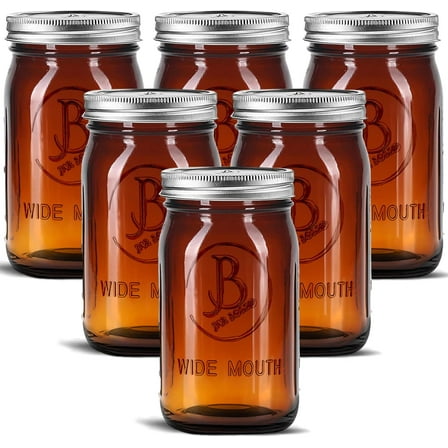 Amber Wide Mouth Mason Jars 32 oz - (6 Pack)