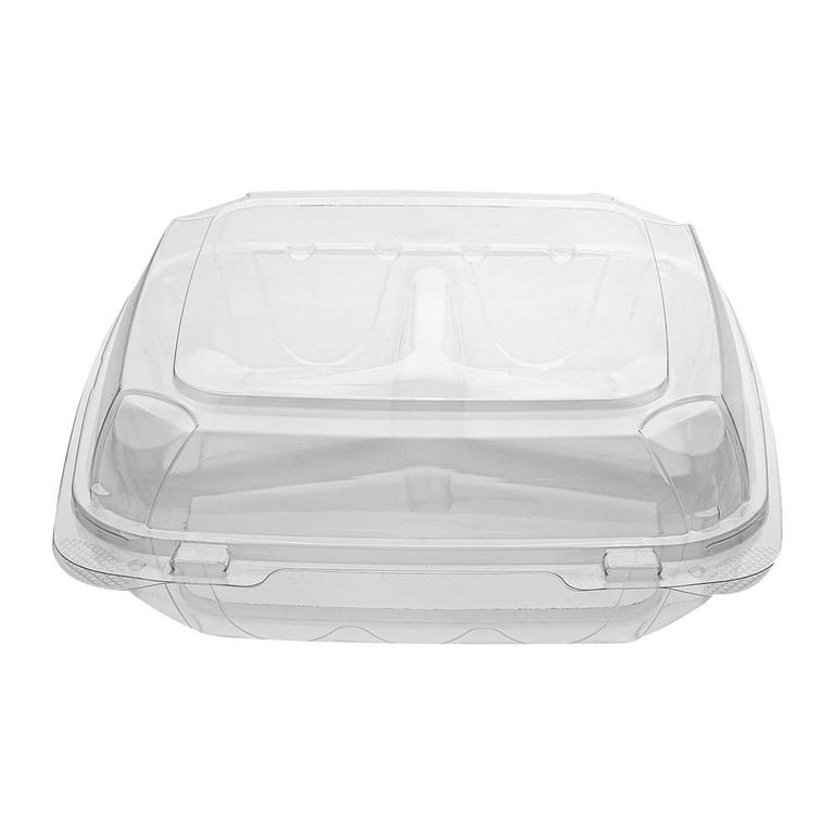 Thermo Tek 41 oz Rectangle Clear Plastic Clamshell Container -  3-Compartment, Anti-Fog - 9 x 8 1/4 x 2 1/2 - 100 count box