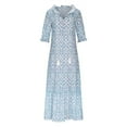 thumbnail image 4 of JUNWELL Robe Bohème d'Été pour Femmes, Robe Maxi Décontractée Grande Taille, Couleur Unie, Col en V, Robes Soleil, Dentelle à Franges, Longue Robe, 4 of 6