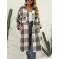 thumbnail image 3 of GHSDFBB Women's Lounge Lapel Button Up Long Sleeve Plaid Long Shirt Jacket Shacket, 3 of 7