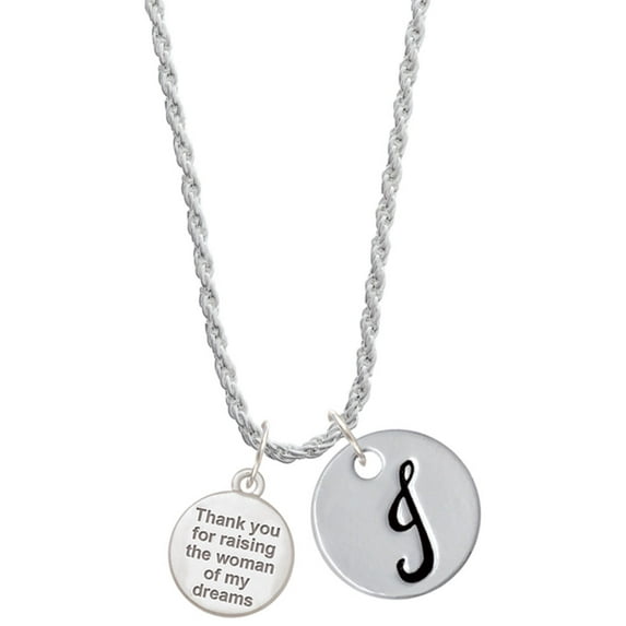 Delight Jewelry Thank You for Raising the Woman of my Dreams Silvertone Script Initial Disc - J - Charm Necklace, 20"+3"