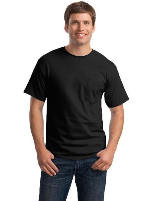 Hanes 5590 Mens Tagless 100 Percent Cotton T-Shirt with Pocket, Black ...