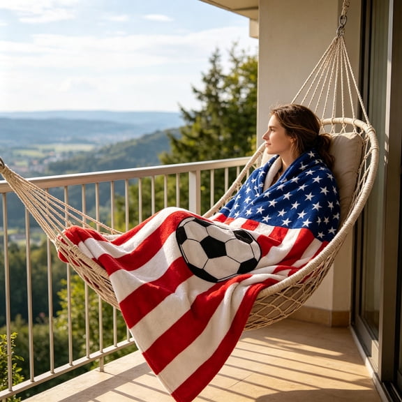 American Flag Soccer Flannel Throw Blanket,Independence Day Patriotic Red White Blue Print Lightweight Blanket for for Sofa,Bed,Living Room,Bedroom,Office,Holiday Party Decor