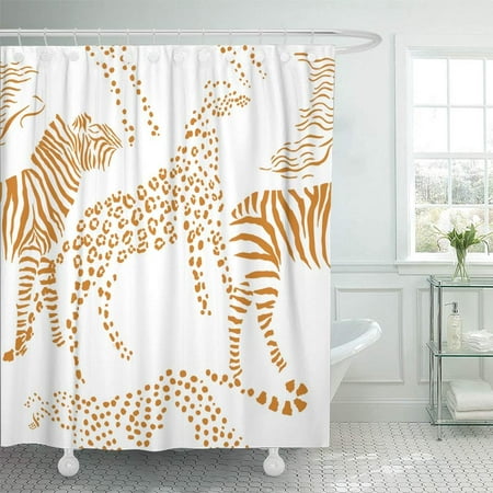 PKNMT Zebra with Savanna Animals Sketches in Safari Park Africa African Beautiful Cat Waterproof Bathroom Shower Curtains Set 66x72