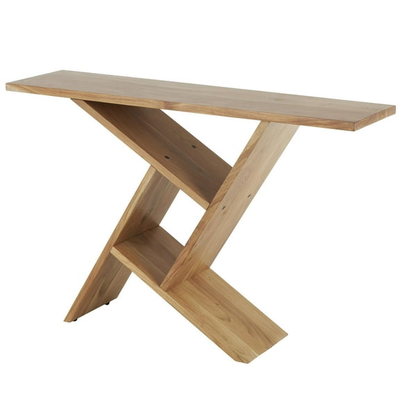 DecMode 48" x 32" Brown Wood Geometric Console Table with Rectangular Patterned Legs, 1-Piece