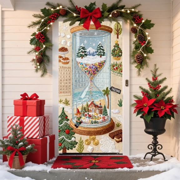 Antqov Merry Christmas Door Cover 71x35" Festives Front Porch Door Banners Winter Hanging Door Cover Christmas Door Decorations for Indoor Party Home Decor