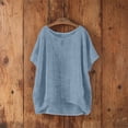 thumbnail image 5 of ctdiral Oversized Linen Gauze T Shirt for Women Crew Neck Short Sleeve Tee Summer Loose Fit Top Casual Vacation Clothes Navy M, 5 of 7