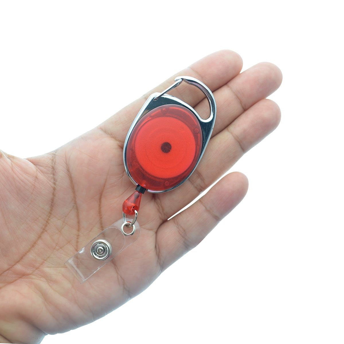 2 Pack - Specialist ID Premium Retractable Badge Reels with Carabiner Belt Loop Clip and ID Holder Strap - Cute Heavy Duty Oval Shaped Badge Holders with Smooth Cord Pull by Specialist ID (Red)