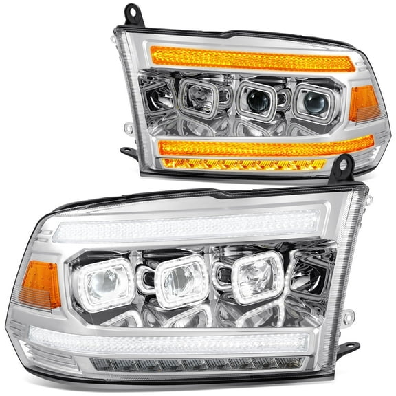 DNA Motoring Headlight for 13-24 Ram 1500-3500, Chrome Housing Amber Corner