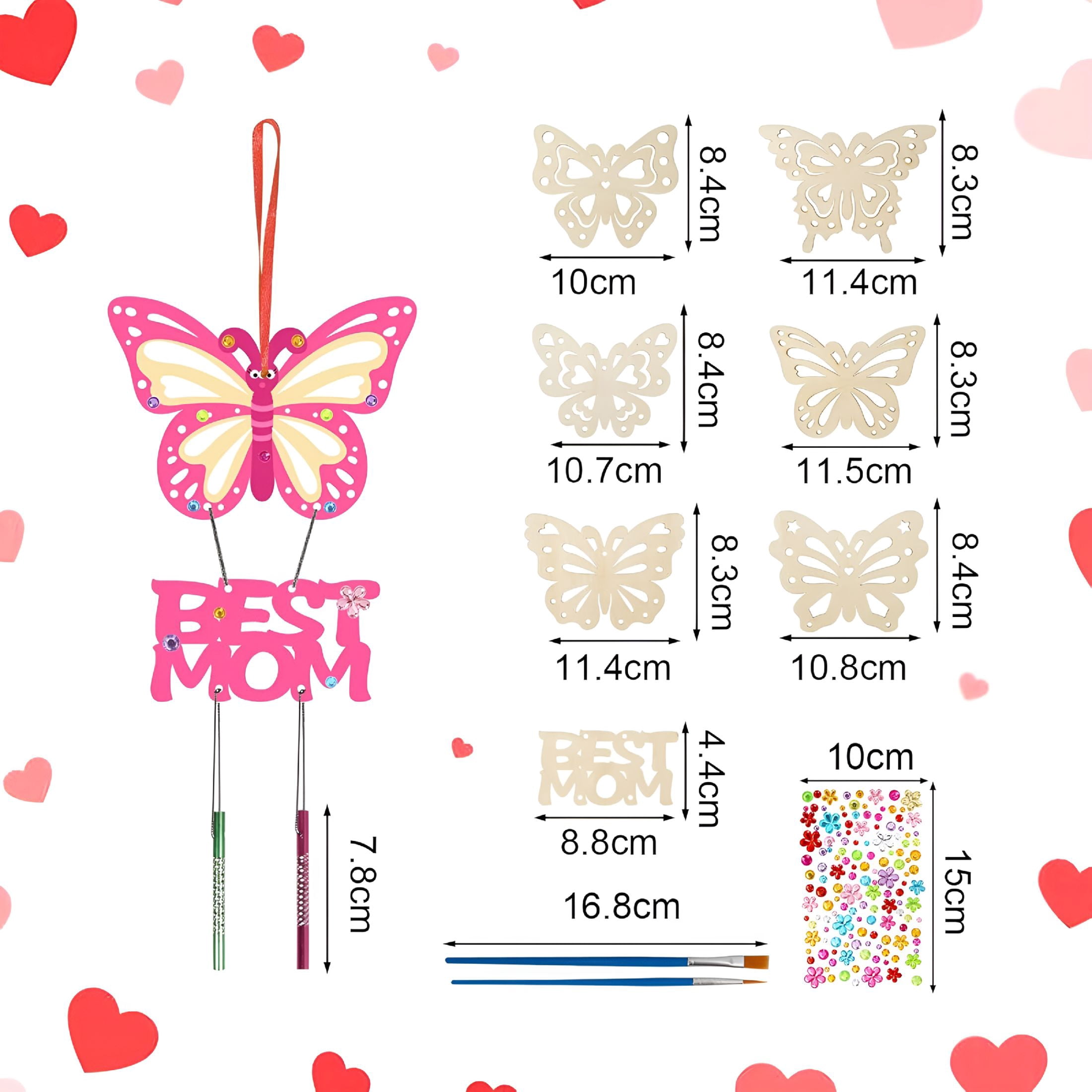BESTSKY 12 Pack Butterfly Wind Chime Kit for Kids Make Your Own Mother’S Day Craft Kit Diy Coloring Wooden Art and Craft for Mom’S Birthday Decoration from Son Daughter