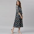 thumbnail image 5 of Janasya 3/4 Sleeve Floral Navy Blue Poly Georgette Summer Midi Dress For Women, 5 of 7