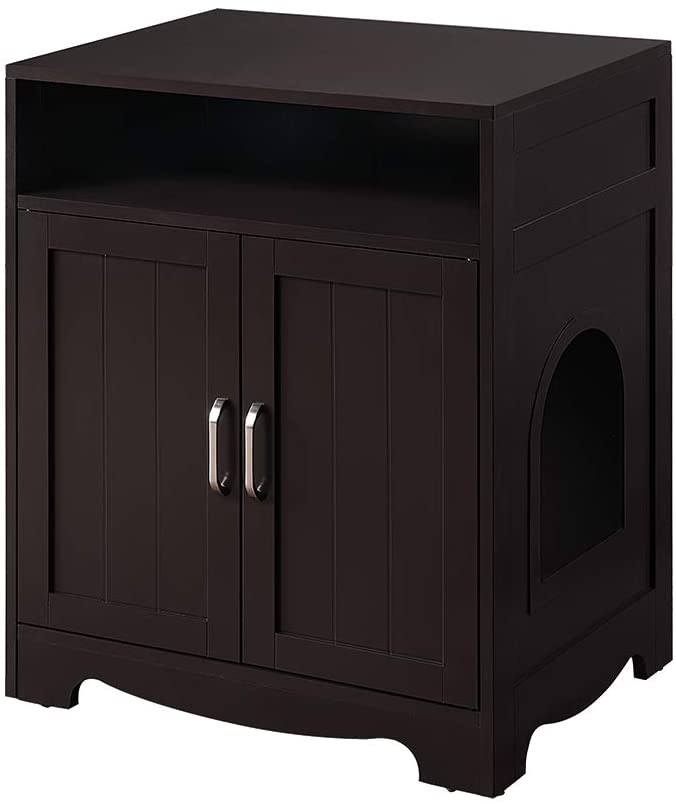 Unipaws Cat Litter Box Furniture, Cat Washroom Enclosure, Espresso