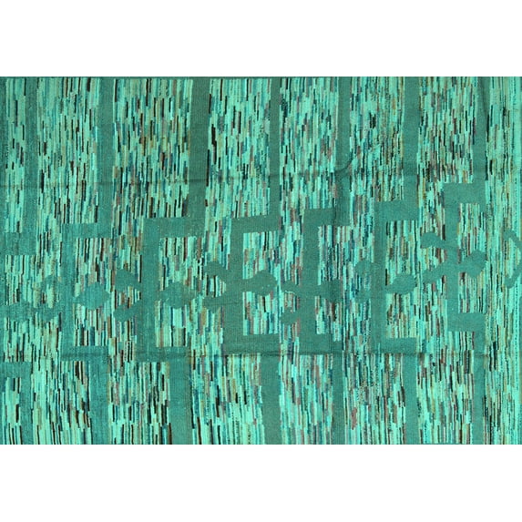 Ahgly Company Machine Washable Indoor Rectangle Abstract Turquoise Blue Modern Area Rugs, 4' x 6'