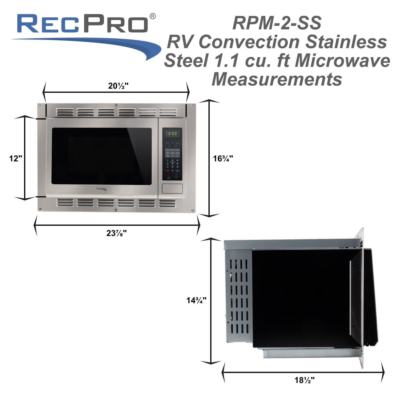 RecPro RV Convection Microwave Stainless Steel 1.1 cu. ft. | 120V | Microwave | Appliances | Direct Replacement for High Pointe and Greystone