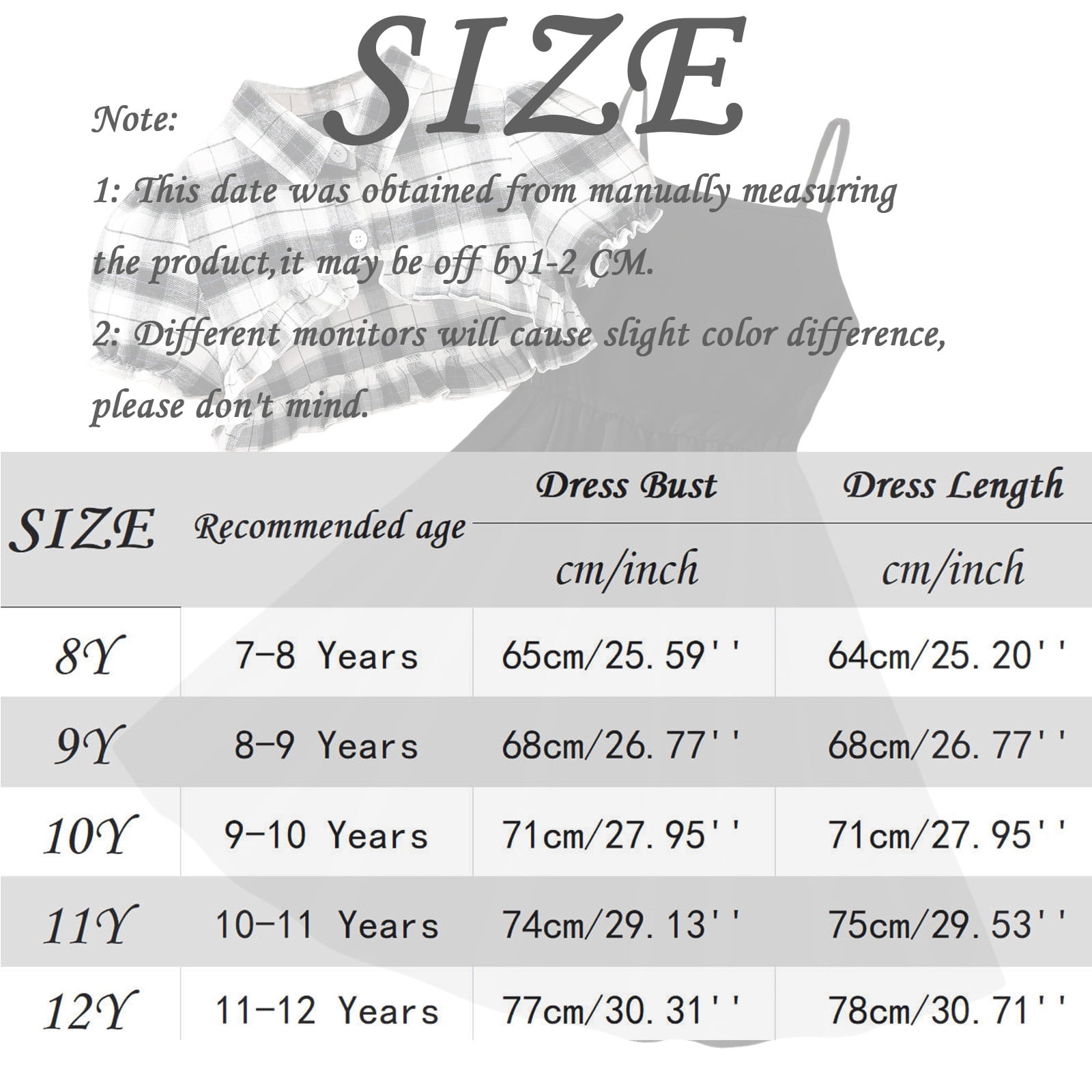 Kid Girls Clothing Plaid Prints Clothes Set Round Neck Short Sleeve Outfits Dresses Elegance Weekend Playsuit 9-10 Years Black