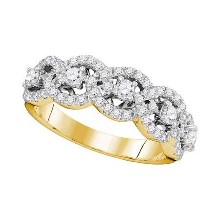 Size 7 - 14k Yellow Gold Round Pave-set Diamond Linked Circle Band 1.00 Cttw