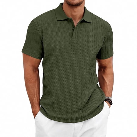 CIENVNSTG Knit Shirts for Men Short Sleeve Slim Fit Golf Shirt Casual Summer Vacation T-Shirts Green S