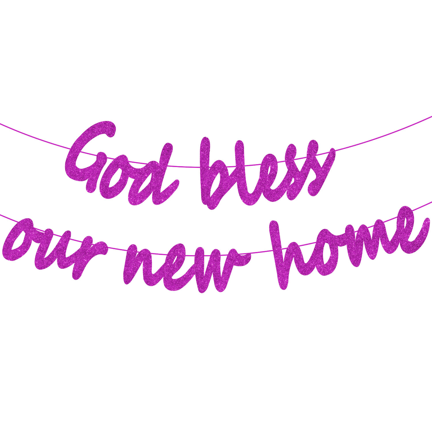 Purple Glitter GOD BLESS OUR NEW HOME Banner, New Home Party