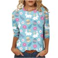 thumbnail image 1 of HKEJIAOI Hauts à Manches 3/4 pour Femmes Imprimé Floral Col Rond XXL Été, 1 of 5