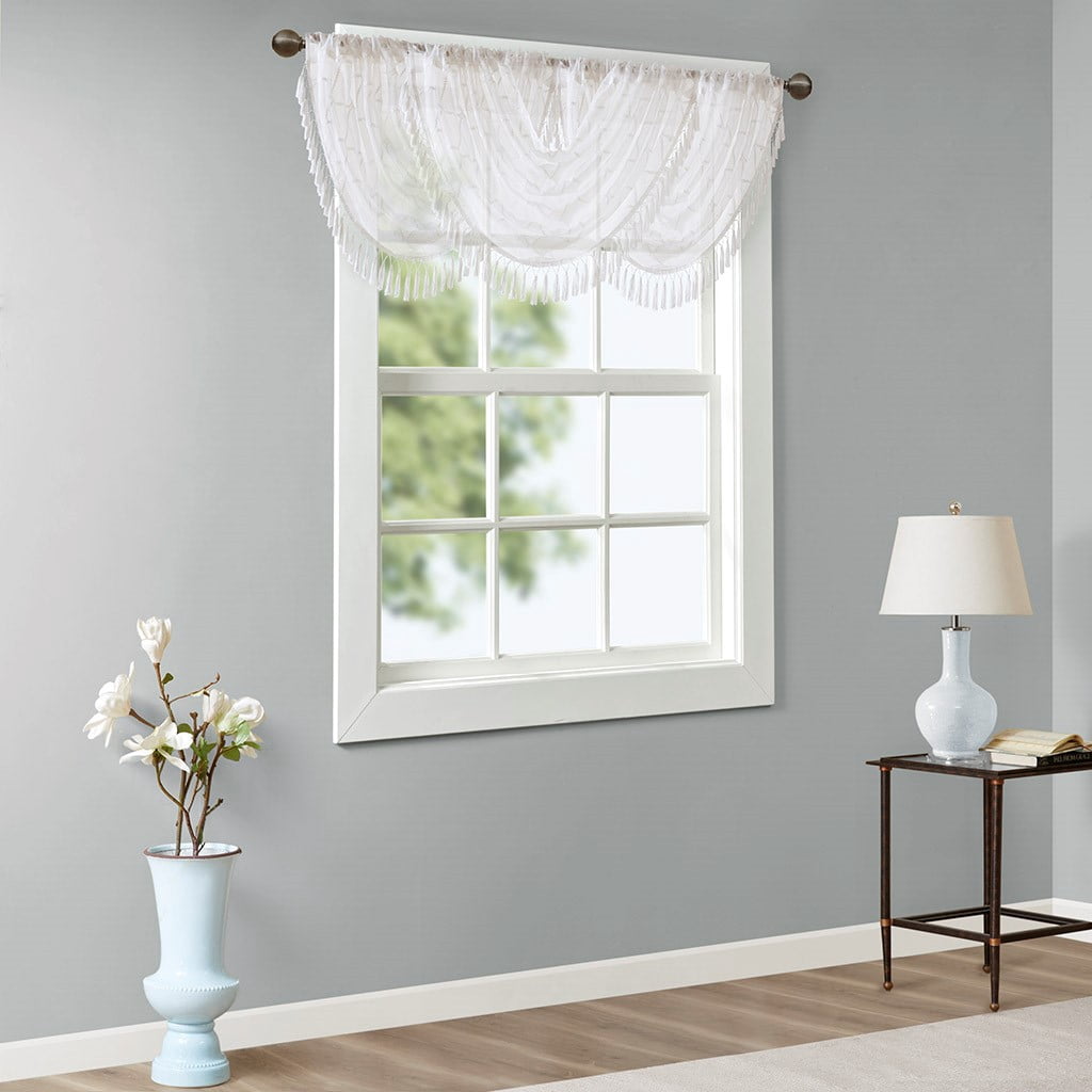 MAYEERTY 38x46" Diamond Sheer Embroidered Waterfall Valance White/Grey