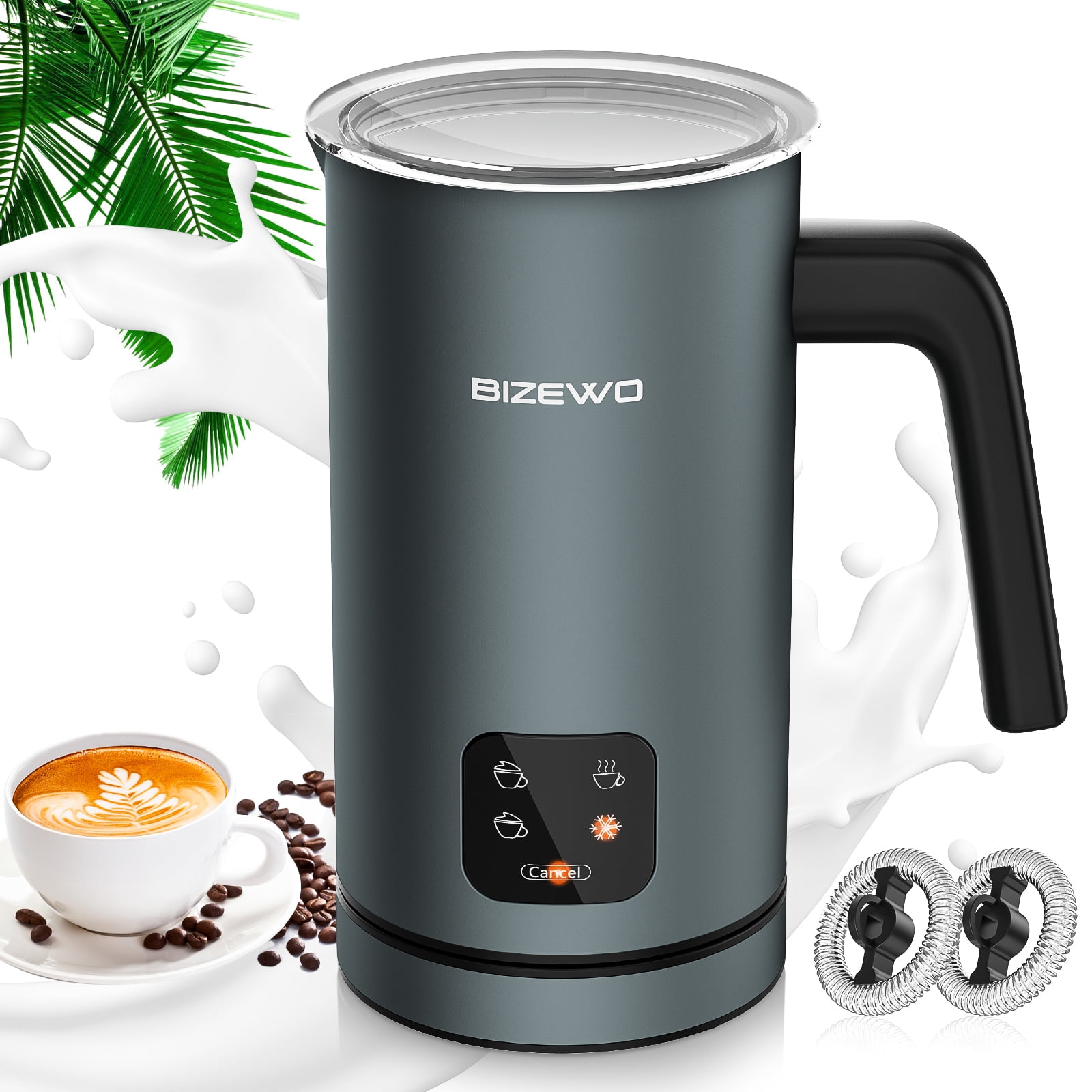 Frother for Coffee, Milk Frother, 4 IN 1 Automatic Hot and Cold Foam Maker, BIZEWO Stainless