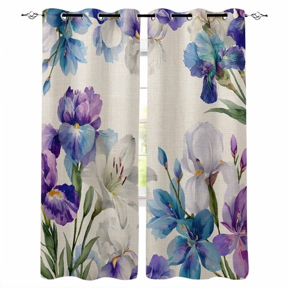 Blue Purple Flowers Blackout Curtains for Bedroom Living Room Darkening Curtains 54 Inch Long Spring Seasonal Botanical Florals Short Curtain for Small Window Treatment Grommet Drapes 52"x54"x2