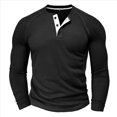 thumbnail image 3 of Camiseta Henley de Larga para Hombre, Informal, con Botones, Suave, Elástica, Básica, con Diseño de Gofre, para Otoño. Negro S, 3 of 6