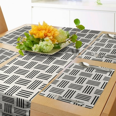 

Modern Table Runner & Placemats Simple Contemporary Design Monochrome Symmetric Lines Bars Motif Set for Dining Table Decor Placemat 4 pcs + Runner 14 x90 Eggshell and Charcoal Grey by Ambesonne