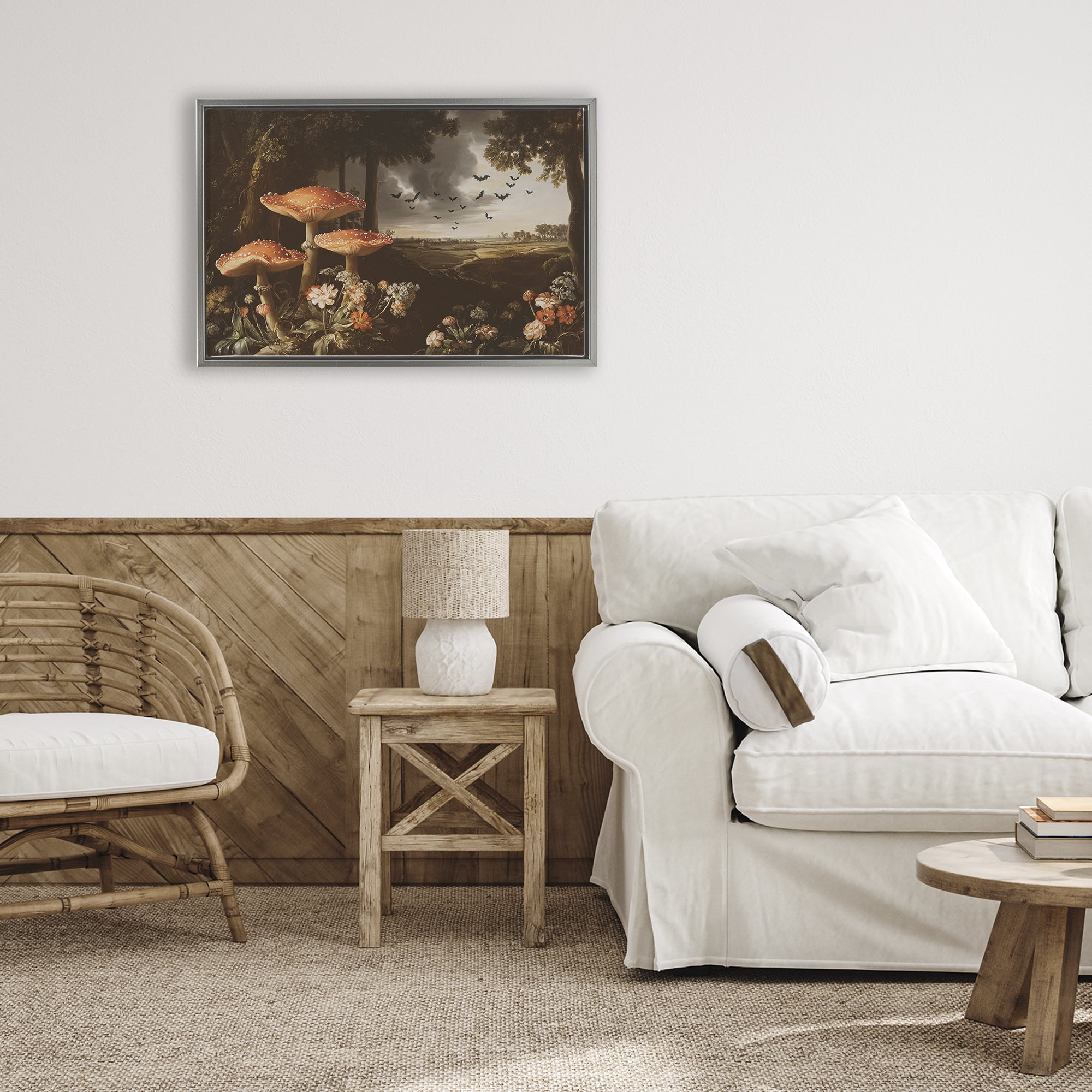 Stupell Industries Bats in Autumn Forest Gray Framed Floater Canvas Wall Art, design by Jacky Ngan