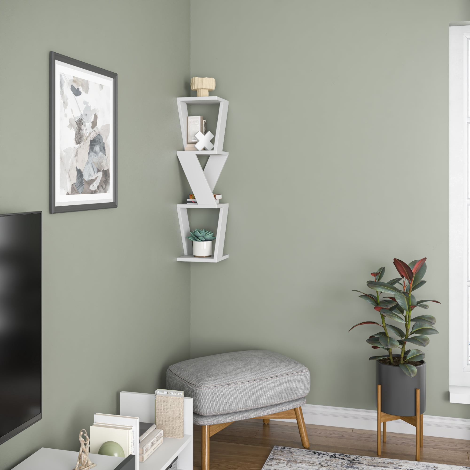 Ada Home Decor Furniture 8.66" 3 Tier White Chicago Modern Wall Shelf