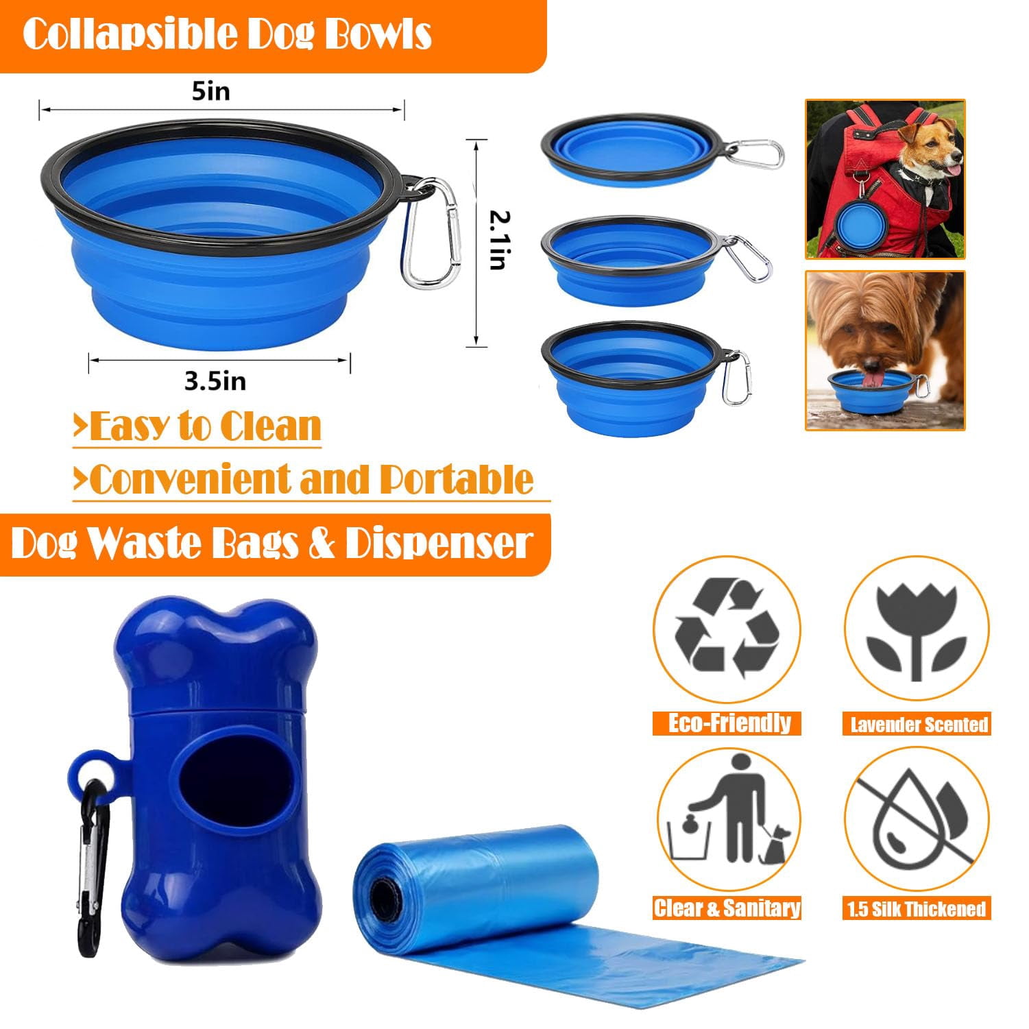 No Pull Dog Harness  Collar & Leash Set With Retractable Seat Belt Collapsible And Poop Bag Dispenser - Ideal For Walking Hiking Fits Small To Large Dogs(blue-m)