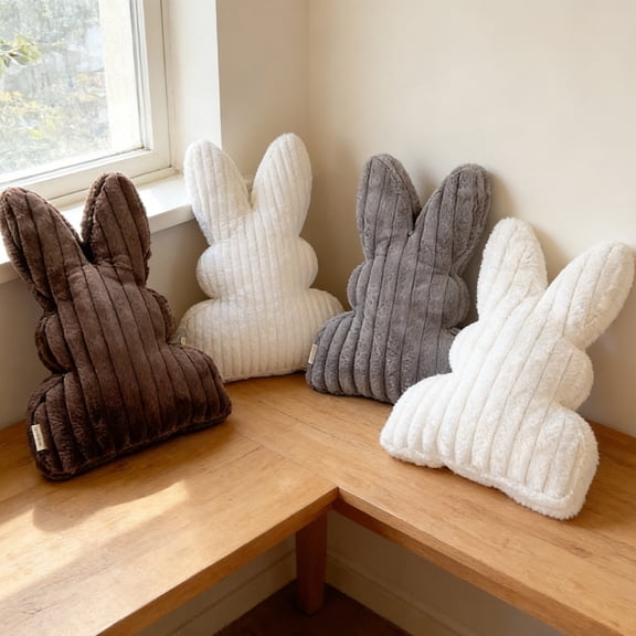 3D Easter Bunny Narrow Strip Pillow, Soft Plush Rabbit Cushion for Living Room Bedroom, Spring Easter Home & Holiday Decorative Pillow(Beige)