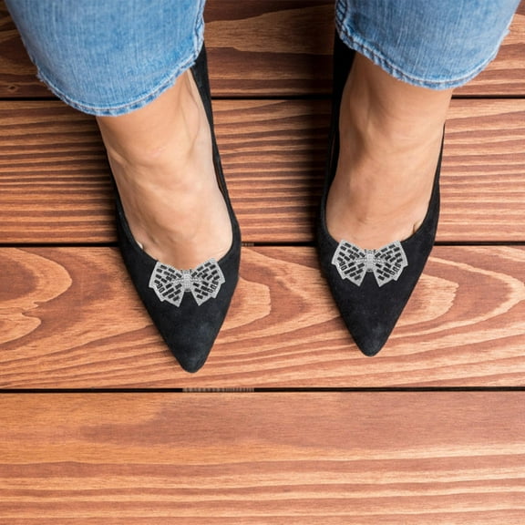 HEMOTON 2PCS Bowknot Shoe Clips for Women's Shoes with Rhinestone Decoration Versatile for Weddings and