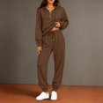 thumbnail image 2 of ZsaeSM Womens 2 Piece Tracksuit Sets Half Zip Long Sleeve Hooded Sweatshirts & Drawstring Jogger Pants Casual Trendy Outfit Set Brown L, 2 of 5