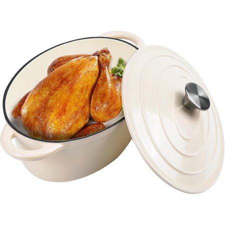 4.5 QT Enameled Oval Dutch Oven Pot with Lid and Dual Handles, Cast Iron Dutch Oven for Cooking, Bread Baking, Non-stick Enamel Coated Cookware (Blue)