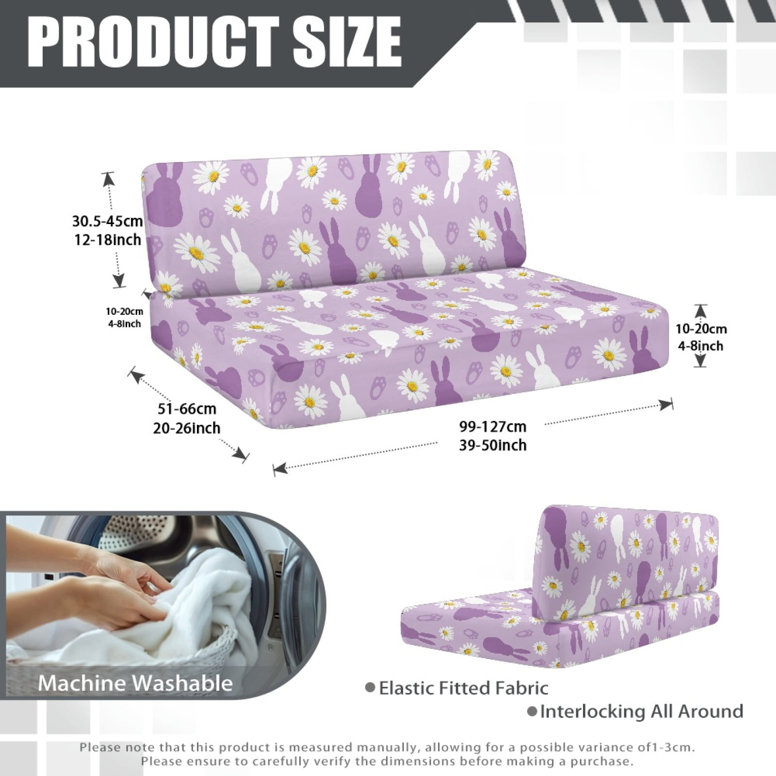 FOR U DESIGNS Bunny Daisy Print 2 Pcs RV Dinette Cushion Covers Non-Slip Camper Seat Covers Dinette Booth Stretch Sofa Furniture Protector Sofa Slipover for Travel Trailer Couch