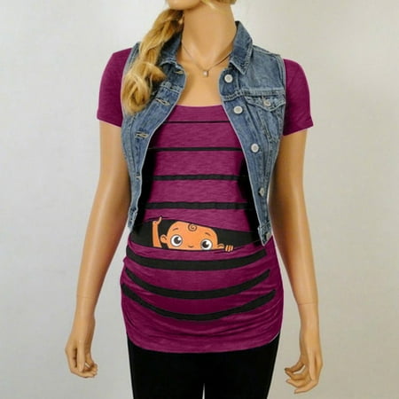 

Ovzne Maternity Clothing Summer Maternity Clothing Fall And Winter Maternity Cute Funny Baby Print Striped Short Sleeve T-Shirt Pregnant Tops Maternity Clothing Summer