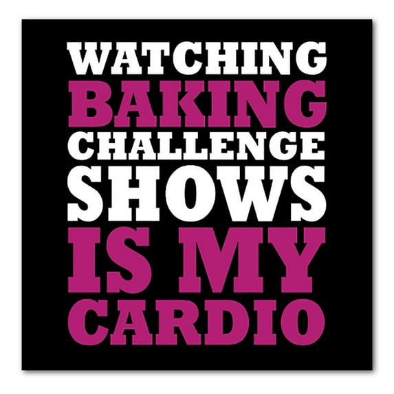 DistinctInk Custom Bumper Sticker - 6" x 6" Decorative Decal - Black Background - Watching Baking Shows is My Cardio