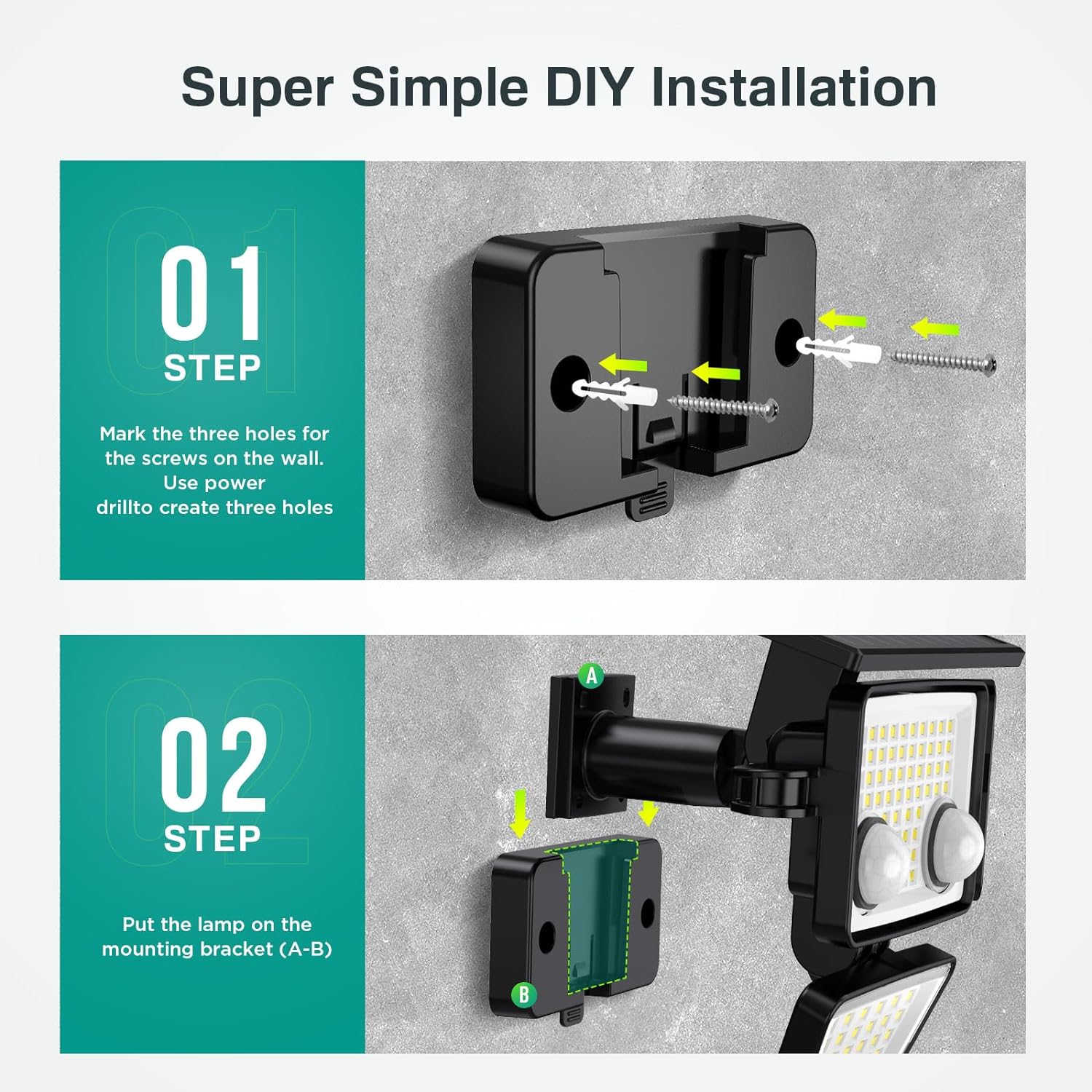 Szrsth Solar Flood Lights 3000LM, 2-Pack with Motion photo 4