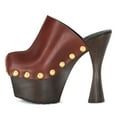 thumbnail image 2 of YDN Women Rivets Studded Platform Mules Slip on Spool High Chunky Heel Pumps Comfy Round Toe Party Casual Slides Size 7 Brown, 2 of 4
