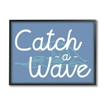 Stupell Industries Catch a Wave on Blue Landscape Painting Black Framed Art Print Wall Art, 14 x 11