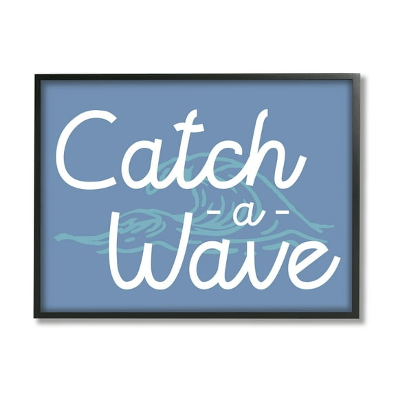 Stupell Industries Catch a Wave on Blue Landscape Painting Black Framed Art Print Wall Art, 14 x 11