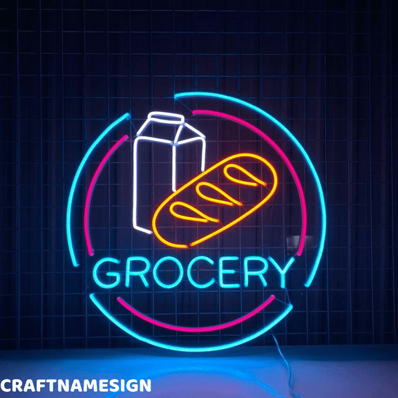 Craftnamesign Grocery Store Neon Sign, Grocery Wall Art, Store Shop Wall Decor