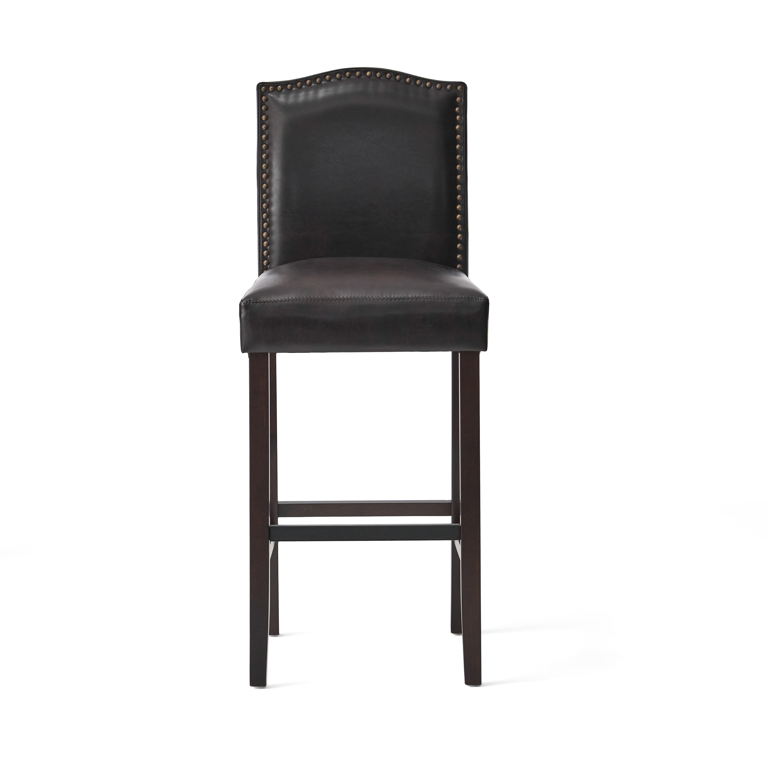 Noble House Merritt Bonded Leather Upholstered Barstool, Set of 2, Brown and Walnut